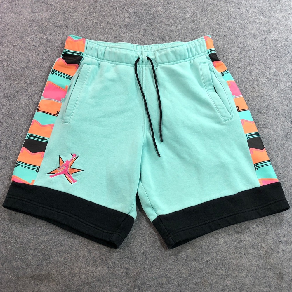 Jordan Mens Fleece Shorts S Teal Graphic Side Panel Standard Fit DD5279-307